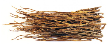 A bundle of dry, brown tobacco stalks.