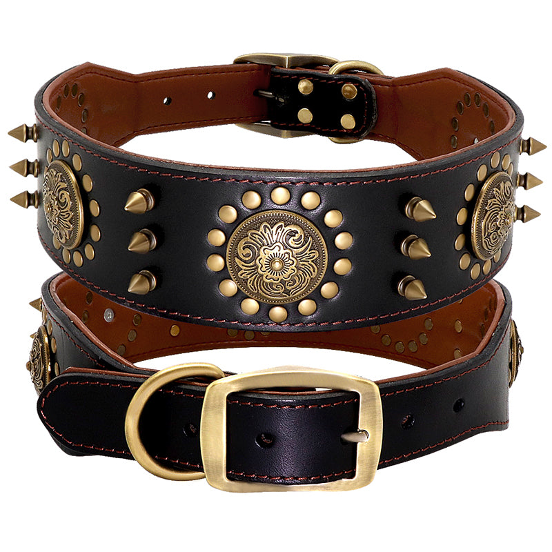 Studded design leather dog collar