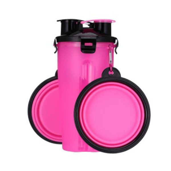 Water bottle with foldable bowl for pets