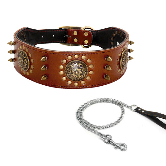 Studded design leather dog collar