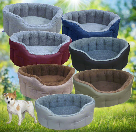 Premium Oval Bolster Style Heavy Duty Fleece Lined Machine Washable Dog Bed