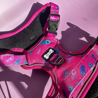 Peacock Power No Pull Tactical Dog Harness – Pink Peacock Feather Print, Adjustable, Step-In (Small-XL)