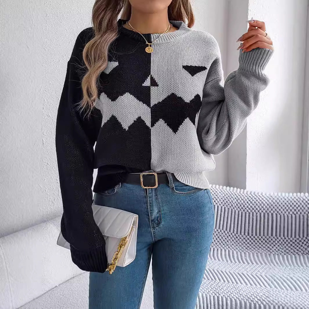 Halloween Contrast-color Pullover Sweater Fashion Long Sleeve T-shirt