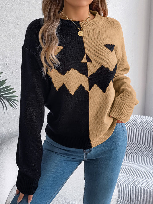 Halloween Contrast-color Pullover Sweater Fashion Long Sleeve T-shirt