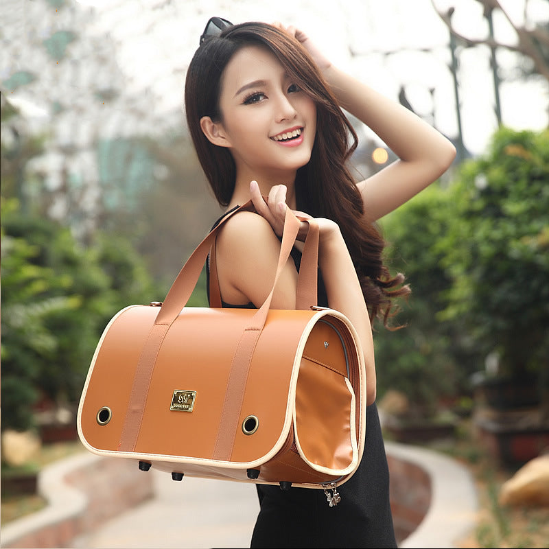 Leather straps comfort shoulder pet bag