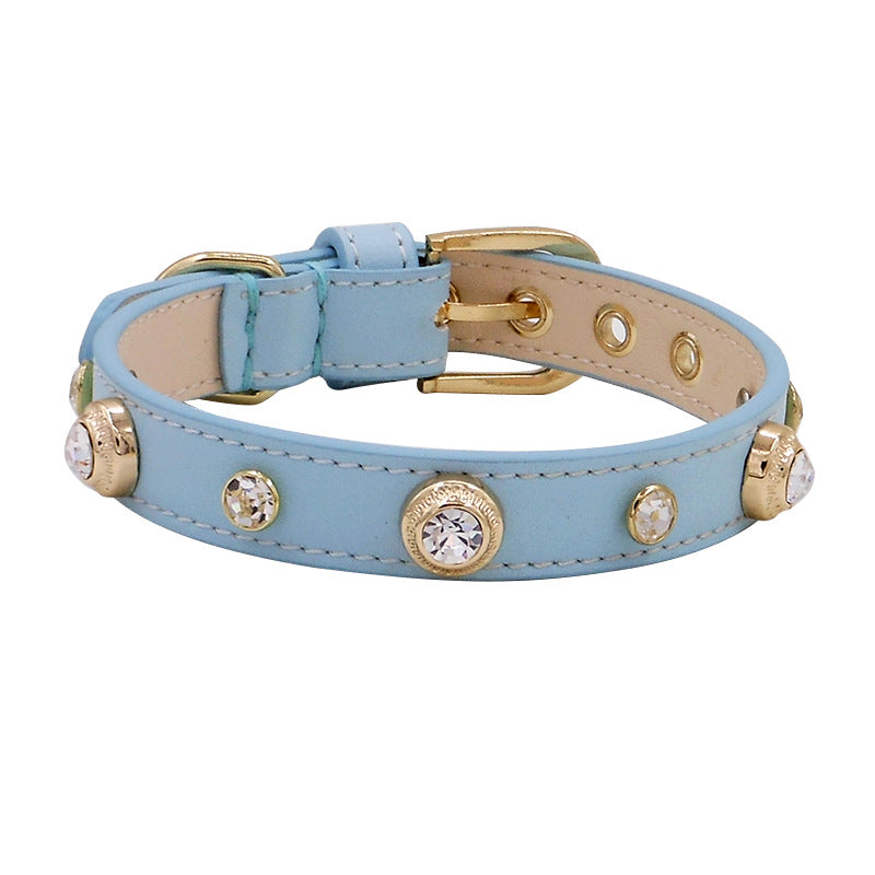 Leather pet collar White diamond white gemstone rivets (multi-color optional) Cat and dog collar includes shipping