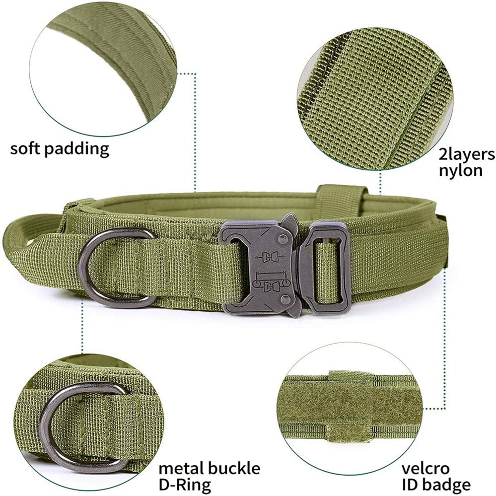 Pet Tactical Dog Collar And Leash Set, Adjustable Military Nylon Dog Collar