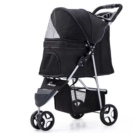 Pet stroller pram with three wheels for dogs and cats